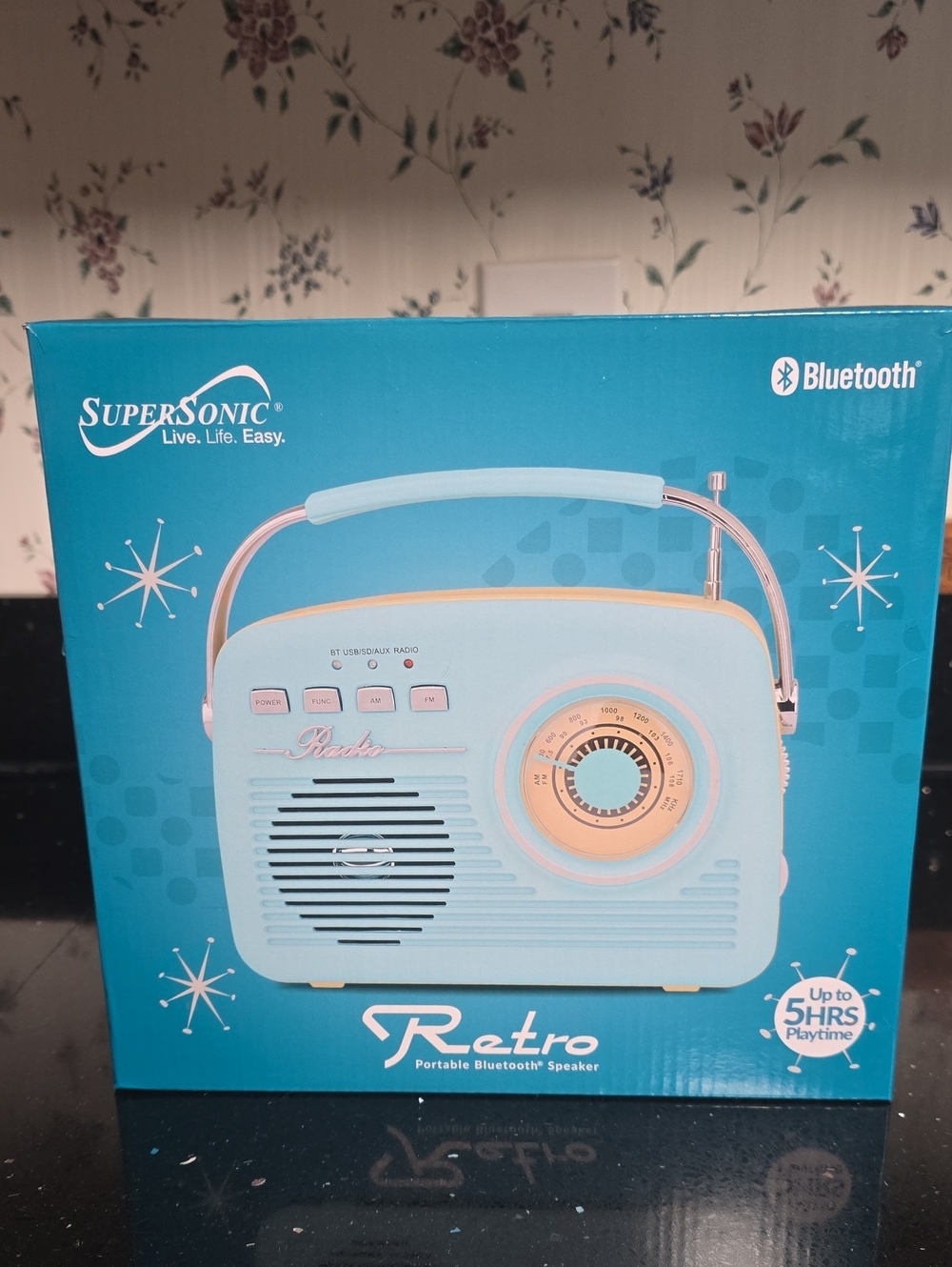 NIB. Retro Portable Bluetooth Speaker - Light Blue